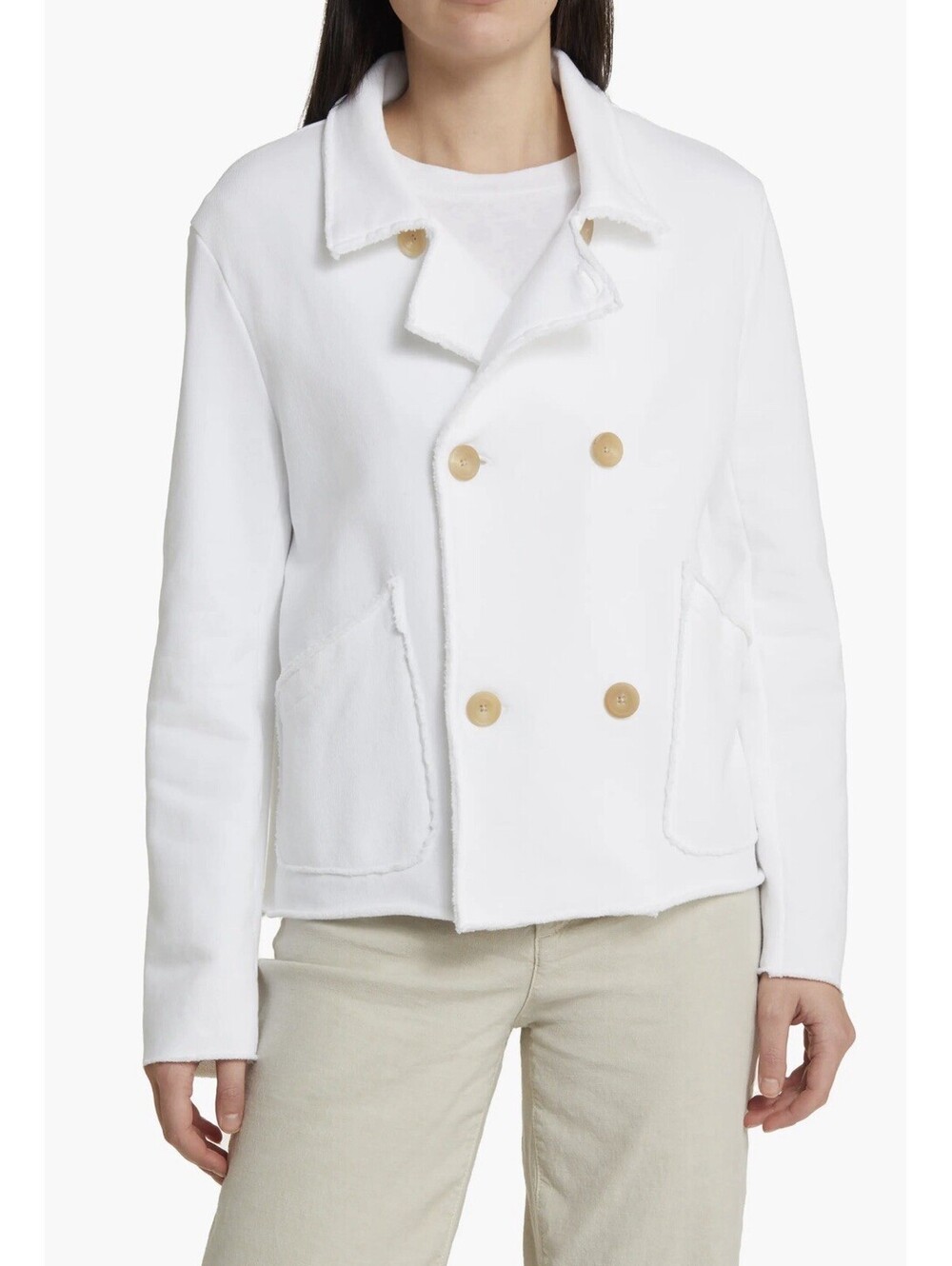 New Frank Eileen Mini Belfast Crop Knit Peacoat In White Size S $328